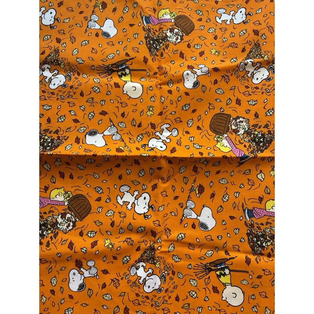 VTG Peanuts Falling Leaves Fall Fabric Snoopy Sally Charlie Brown Remnant 1 Yard